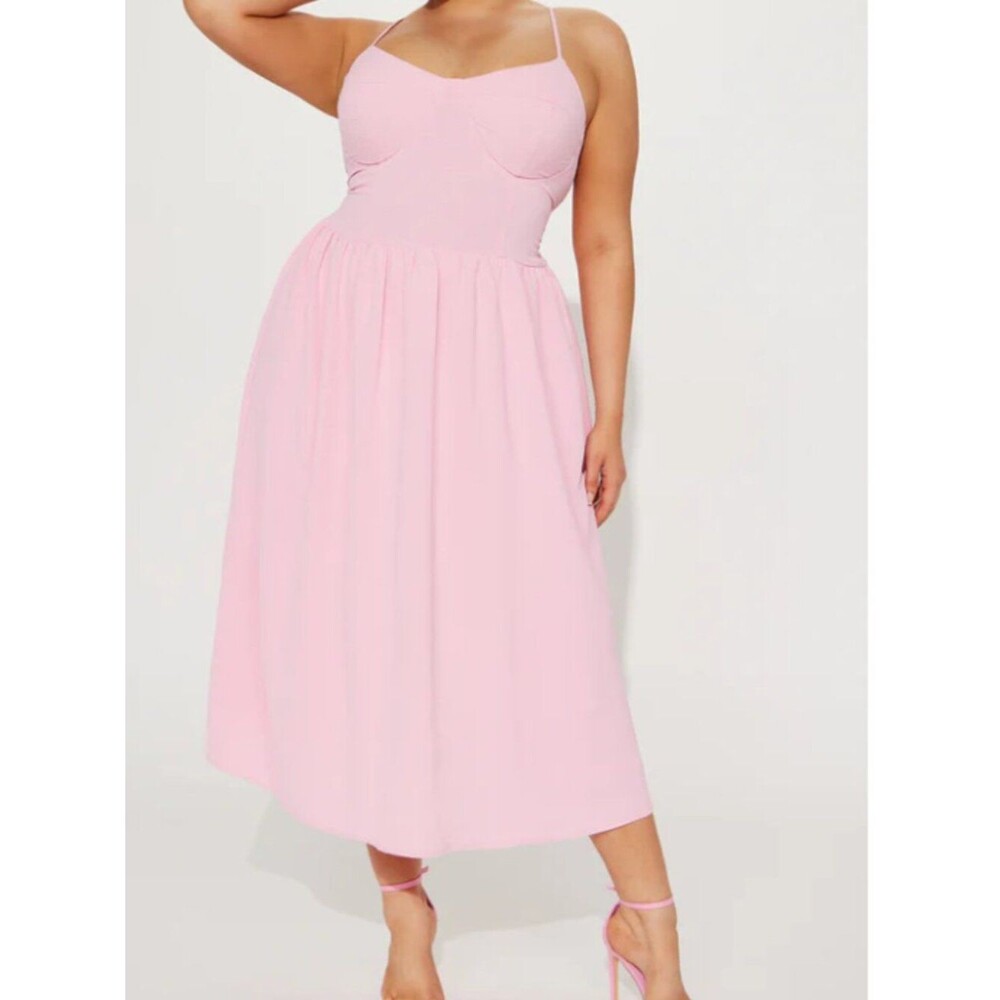 Fashion Nova Francesca Crinkle Midi Dress Women Pink Bustier Summer Size M